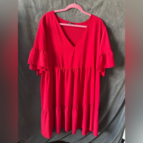 Plus Solid Ruffle Hem Smock Dress - Picture 3 of 3